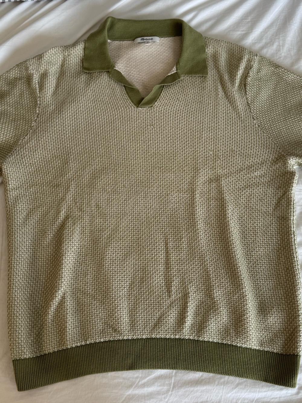 Madewell Short-Sleeve Knit Polo Top in Olive Cream - L